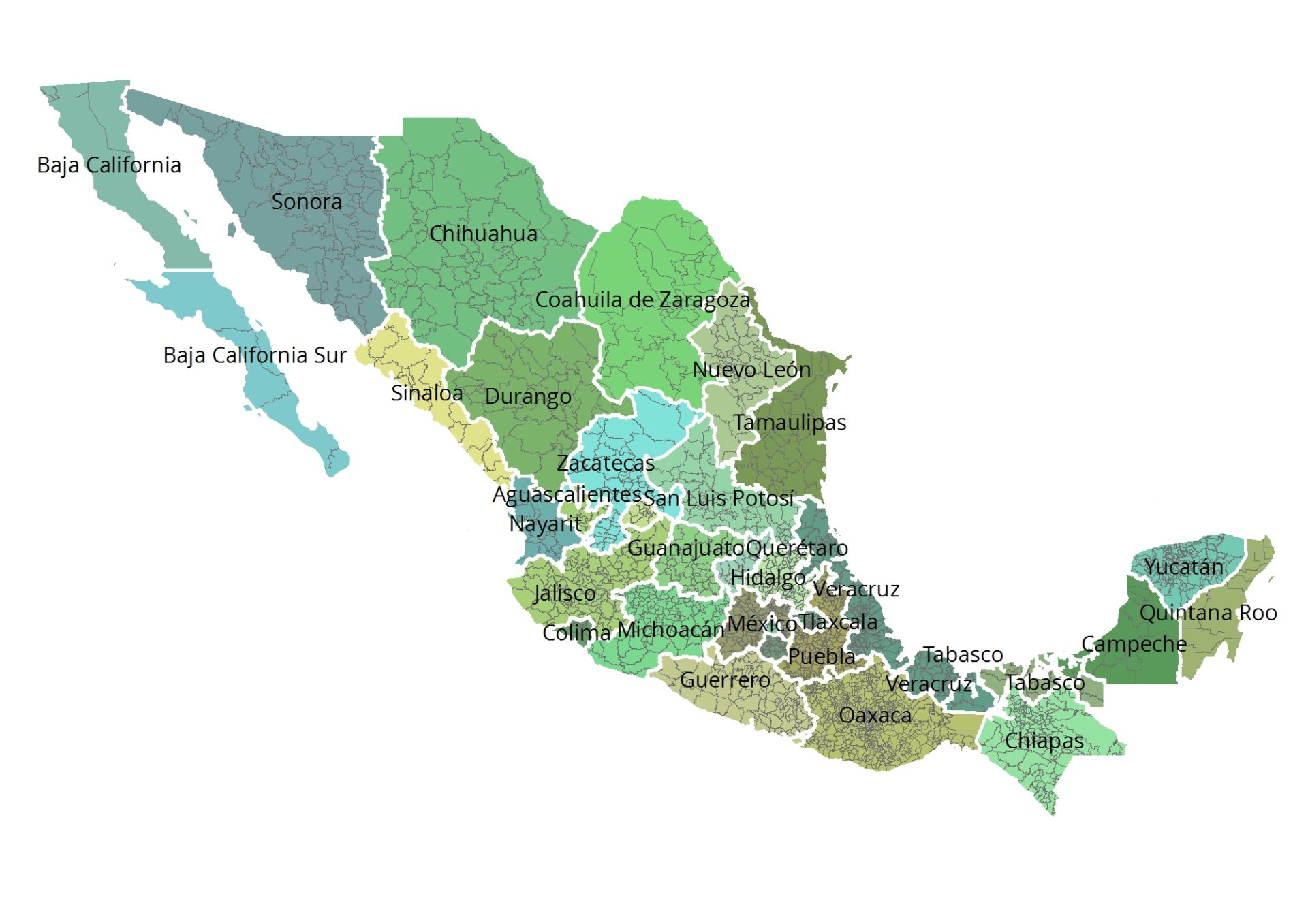 Politische Karte von Mexiko mit Bundesstaaten