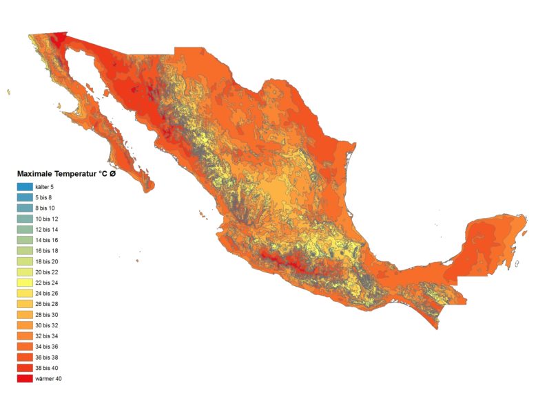minimalen durchschnittlichen Temperaturen in Mexiko