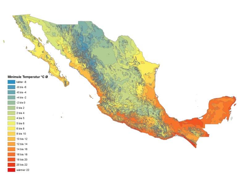minimalen durchschnittlichen Temperaturen in Mexiko